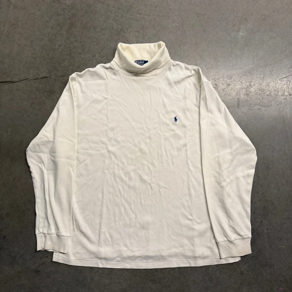 Polo Ralph Lauren Mens XXL Off White Turtleneck Long Sleeve Pony Logo Shirt